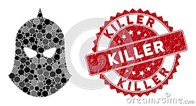 Collage Knight Helmet with Distress Killer Stamp Stock Photo