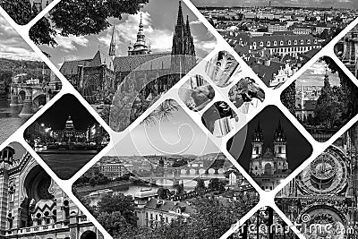 Collage landmarks Prague Czech Republic Stock Photo