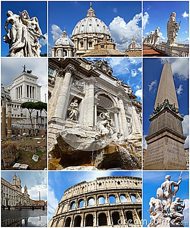 Collage of landmarks of Rome, Italy Stock Photo