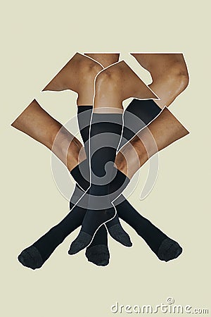 collage of legs wearing compression socks Stock Photo