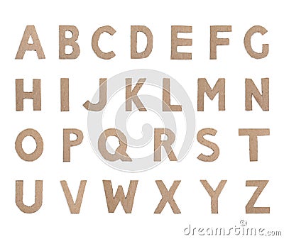 Collage with letters made of cardboard on white background Stock Photo