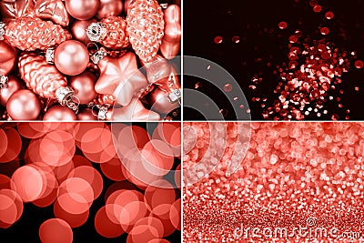 Collage in Living Coral color. Trendy color concept of the year. Stock Photo