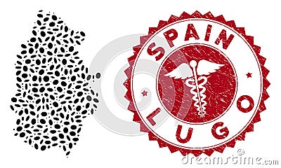 Collage Lugo Province Map with Textured Health Care Watermark Vector Illustration
