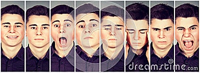 Collage of a man expressing different emotions Stock Photo