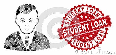 Collage Manager with Distress Student Loan Stamp Stock Photo