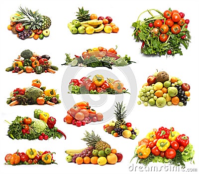 A collage of many different fruits and vegetables Stock Photo