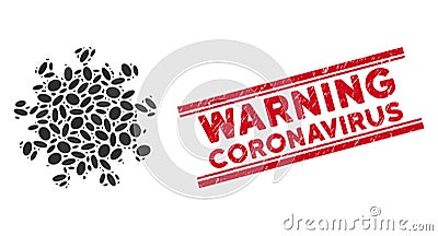 Collage MERS Virus Icon with Distress Warning Coronavirus Line Seal Vector Illustration