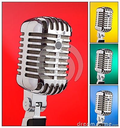 Collage of microphones with different colors Stock Photo