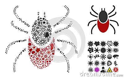 Collage Mite Tick Icon of Infection Microbes Vector Illustration