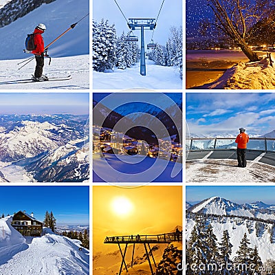 Collage of mountains ski images Stock Photo