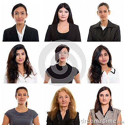 Collage of multi ethnic and mixed age businesswomen Stock Photo