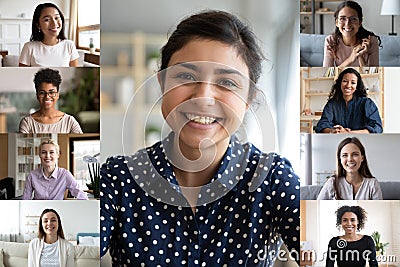 Collage of multi ethnic women webcam view Stock Photo