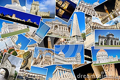 A collage of my best travel photos of famous Landmarks from European cities Stock Photo