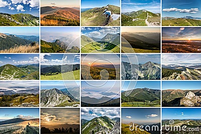 Collage of nature photos on theme of MOUNTAINS Stock Photo