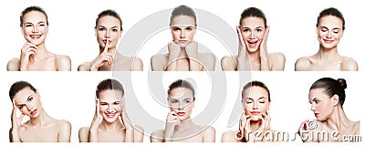 Collage of negative and positive female face expressions Stock Photo