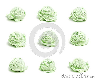 Nine Different Scoops of Ice Cream Stock Photo