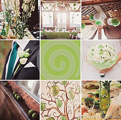 Collage of nine wedding photos Stock Photo