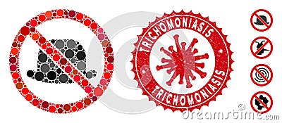 Collage No Hat Icon with Coronavirus Scratched Trichomoniasis Stamp Vector Illustration