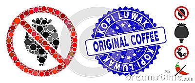 Collage No Opium Poppy Icon with Grunge Kopi Luwak Original Coffee Stamp Vector Illustration