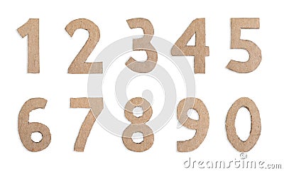 Collage with numbers made of cardboard on white Stock Photo