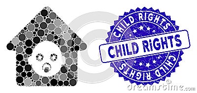 Collage Nursery House Icon with Distress Child Rights Stamp Vector Illustration