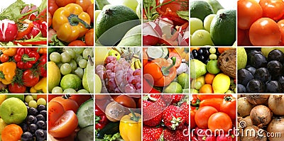 A collage of nutrition images with healthy fruits Stock Photo