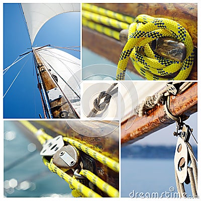 Collage of old sailing boat equipment - vintage style Stock Photo