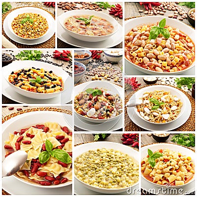 Original italian pasta beans soup collage Stock Photo