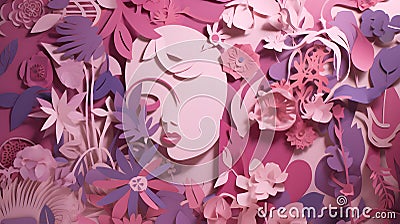 collage of paper cutouts in shades of pink and purple two generative AI Stock Photo