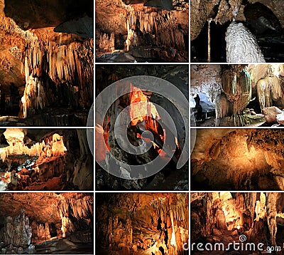 A collage photo of Lawa Caves in Kanchanaburi Stock Photo