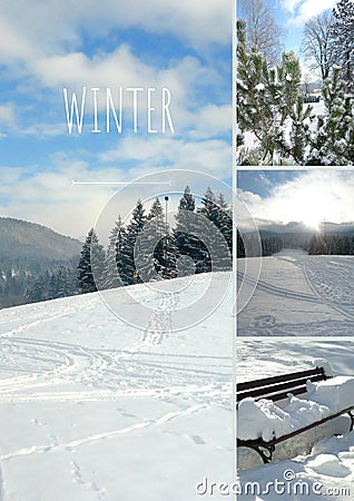 Collage photo winter in Slovenia, Europe. Stock Photo