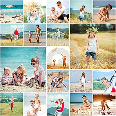 Collage of photos summer vacation with his family Stock Photo