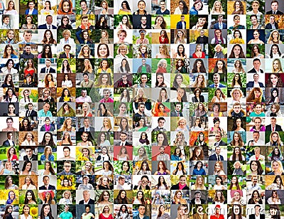 Collage photos of young and real happy people over 16 years old Stock Photo