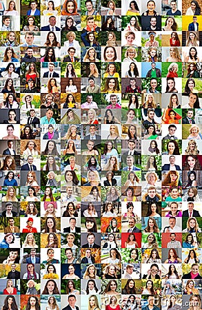 Collage photos of young and real happy people over 16 years old Stock Photo