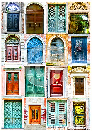 Collage of picturesque doors at the Venice, Italy Stock Photo