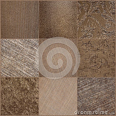 Collage of monochromatic beige and brown squares with different patterns Stock Photo