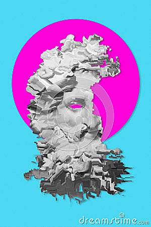 Collage with plaster antique sculpture of human face in a pop art style. Modern creative concept image with ancient Stock Photo