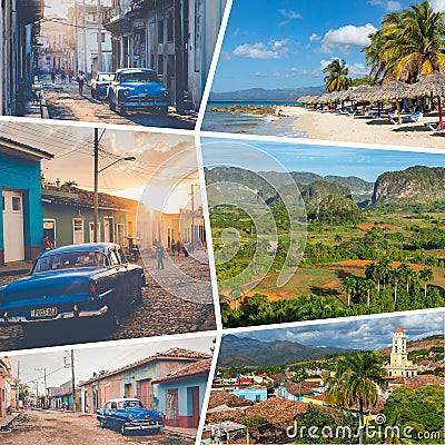Collage of popular tourist destinations in Cuba. Travel background Editorial Stock Photo
