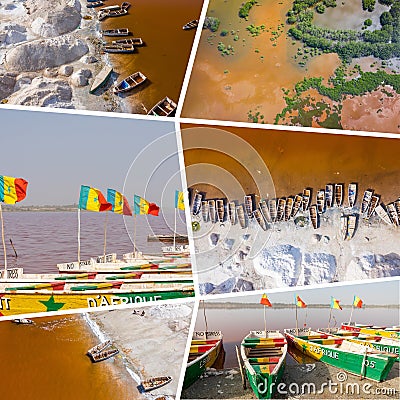 Collage of popular tourist destinations in Senegal. Travel background. West Africa Editorial Stock Photo