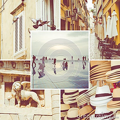 Collage of popular tourist destinations in Zadar. Croatia. Travel background Editorial Stock Photo