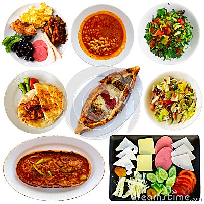 Collage of popular in Turkey authentic dishes isolated on white Stock Photo