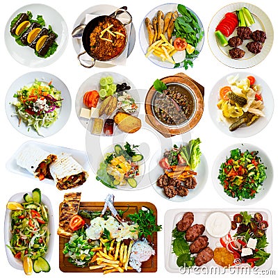Collage of popular in Turkey authentic dishes isolated on white background Stock Photo