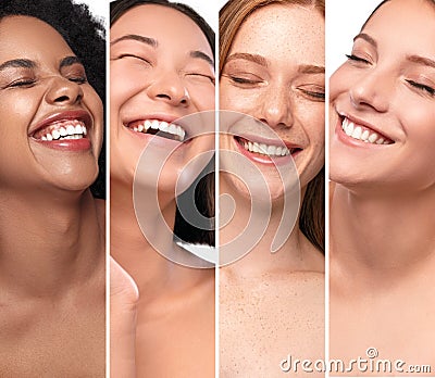 Diverse cheerful women with clean white teeth Stock Photo