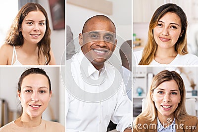 Collage of portraits of smiling business people of different nationalities Stock Photo