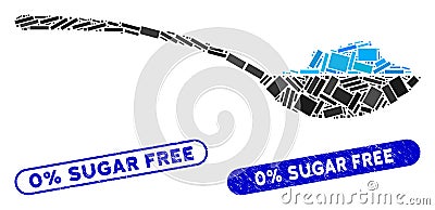 Collage Powder Spoon Icon with Coronavirus Grunge 0 percent Sugar Free Seal Vector Illustration