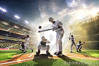 Collage from professional baseball players on the grand arena Stock Photo