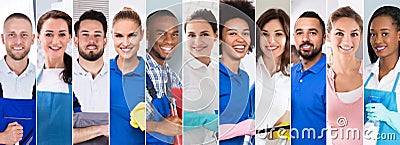 Collage Of Professional Cleaners Stock Photo