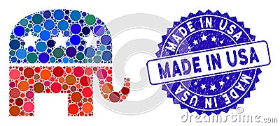 Collage Republican Elephant Icon with Scratched Made in USA Stamp Vector Illustration