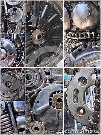 Collage of Robot parts mechanical. Background of steampunk. Stock Photo