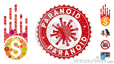 Collage Rush Falling Dollar Icon with Coronavirus Distress Paranoid Seal Vector Illustration